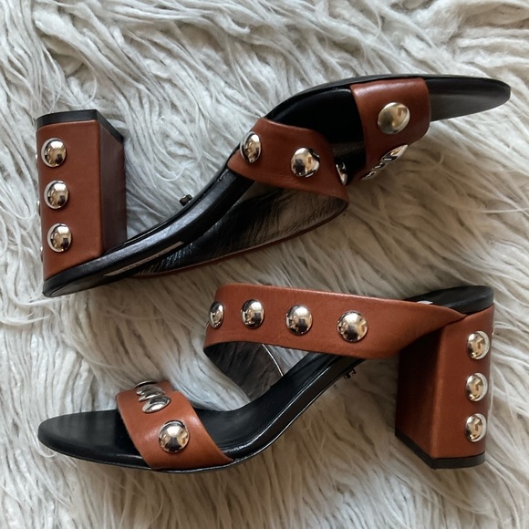 Dorothee Schumacher Brown Leather Studded Block Heel Slide Sandals EUC Size 39 - Picture 4 of 12